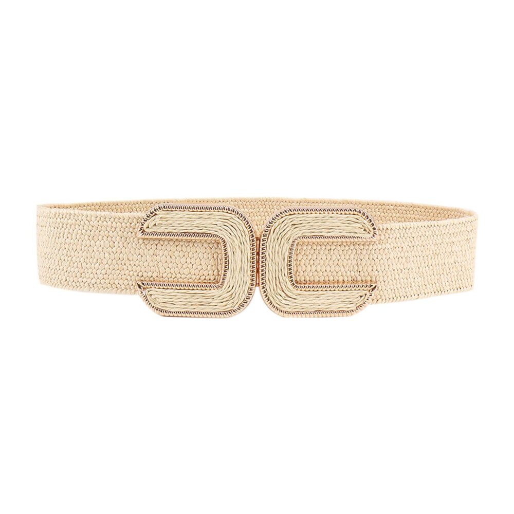 3554 Women's Braided Thick Belt Fashion Holeless Wide Raffia Elastic